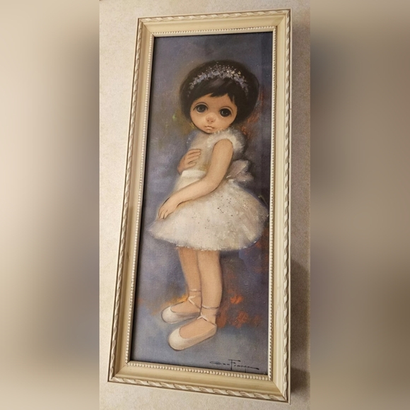 Vintage Ozz Franca Print Big Eyes Girl Ballerina Picture Framed - Picture 1 of 4